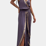 Petra – Elegantan Midi Haljina s Zlatnim Detaljima