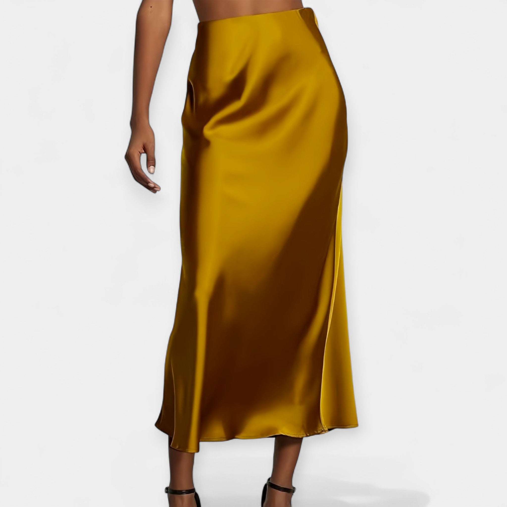 Marija – Elegantna midi minica od svile s visokim strukom