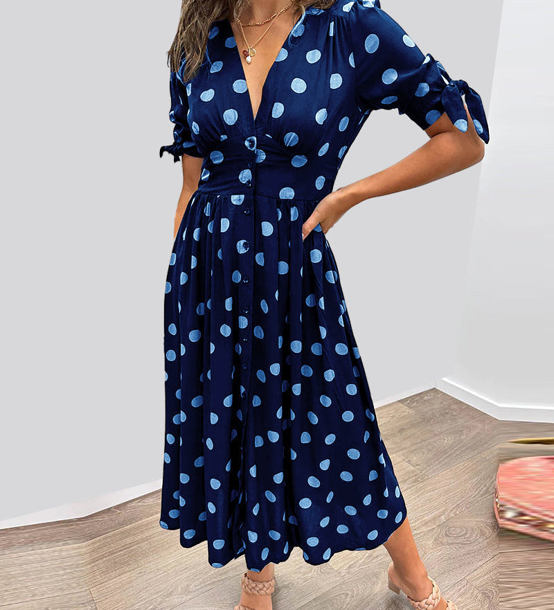 Nika – Elegantna Midi Haljina s Točkicama od Svile
