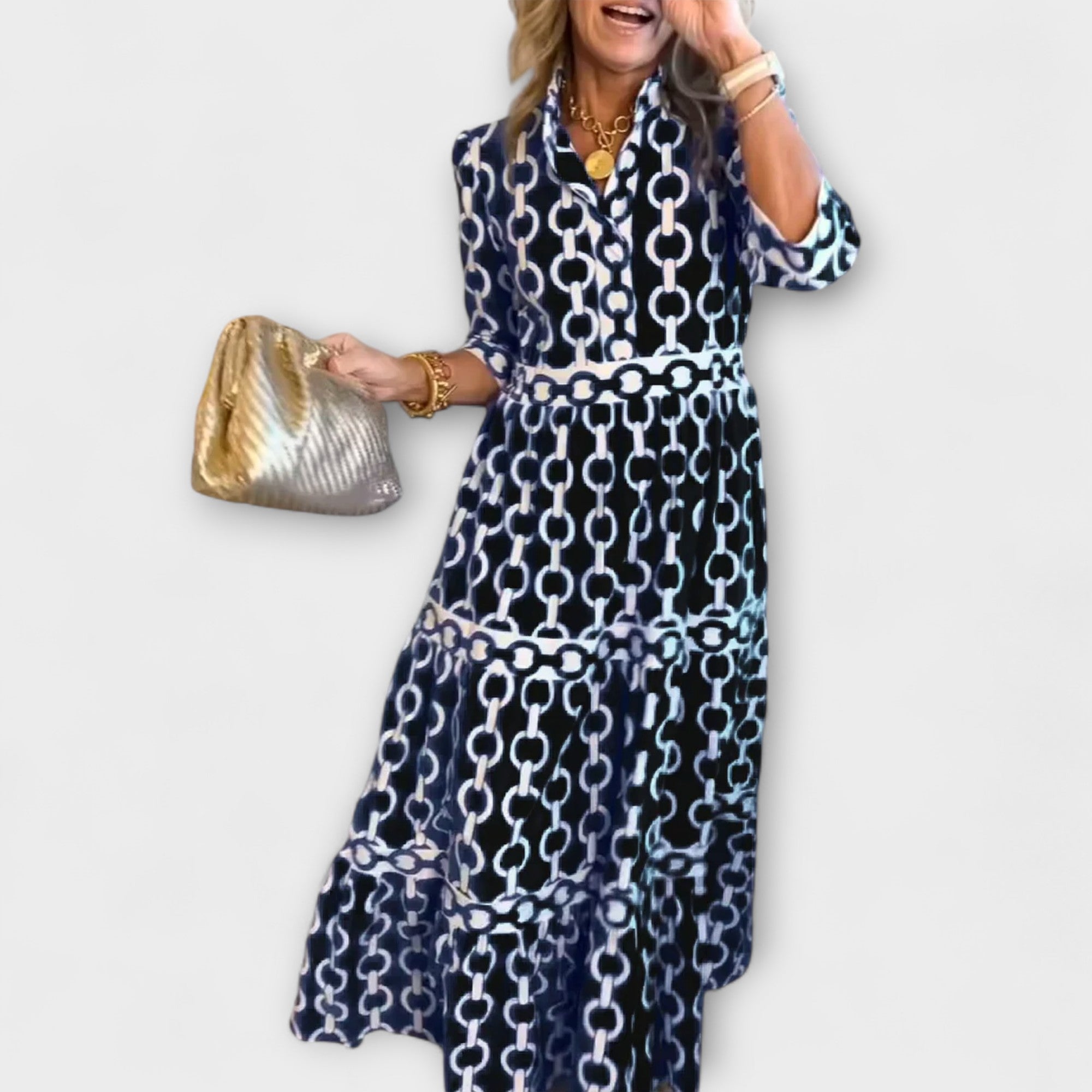 Anja – Elegantna midi haljina s lancima od svile