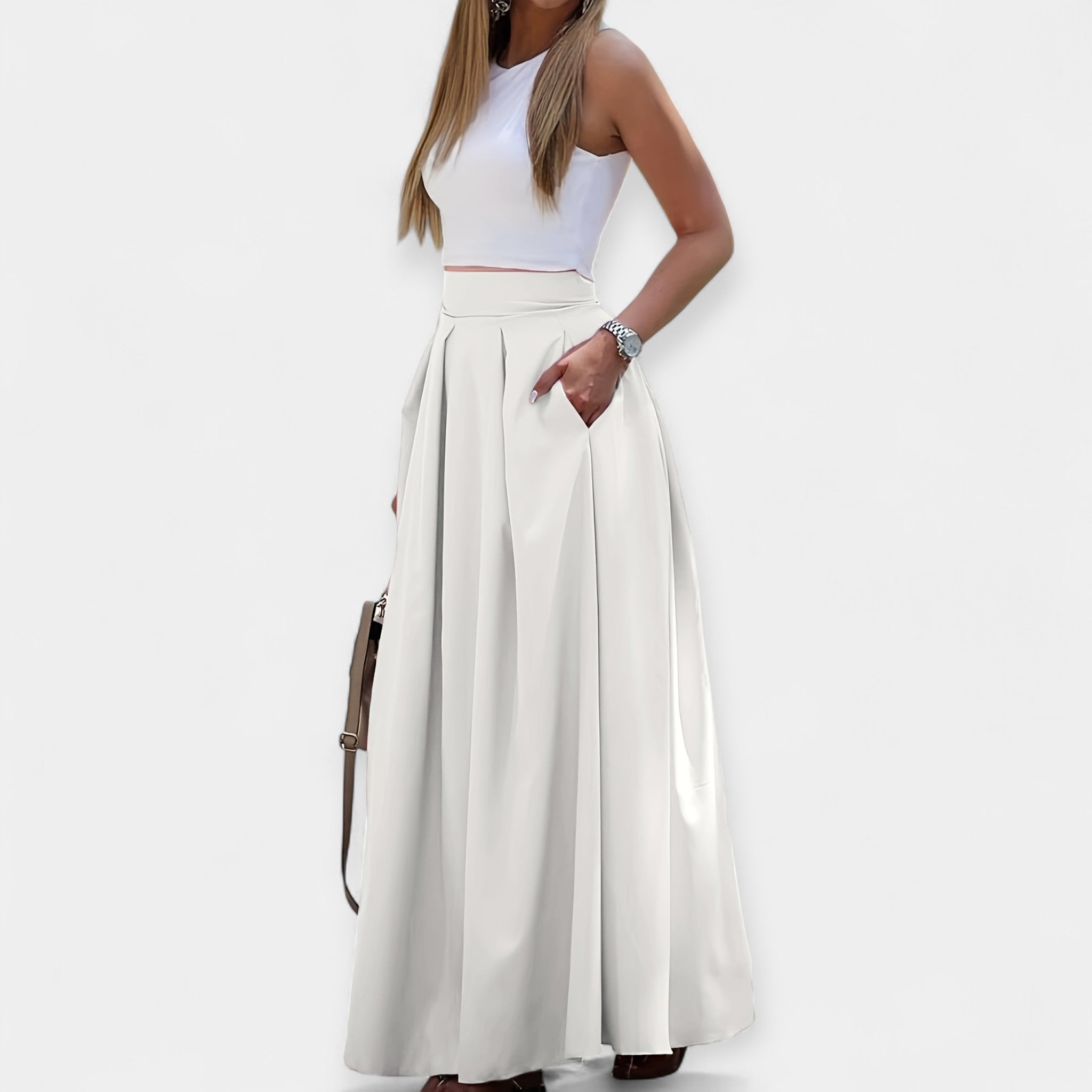 Marija – Elegantna midi suknja od svile s romantičnim detaljima