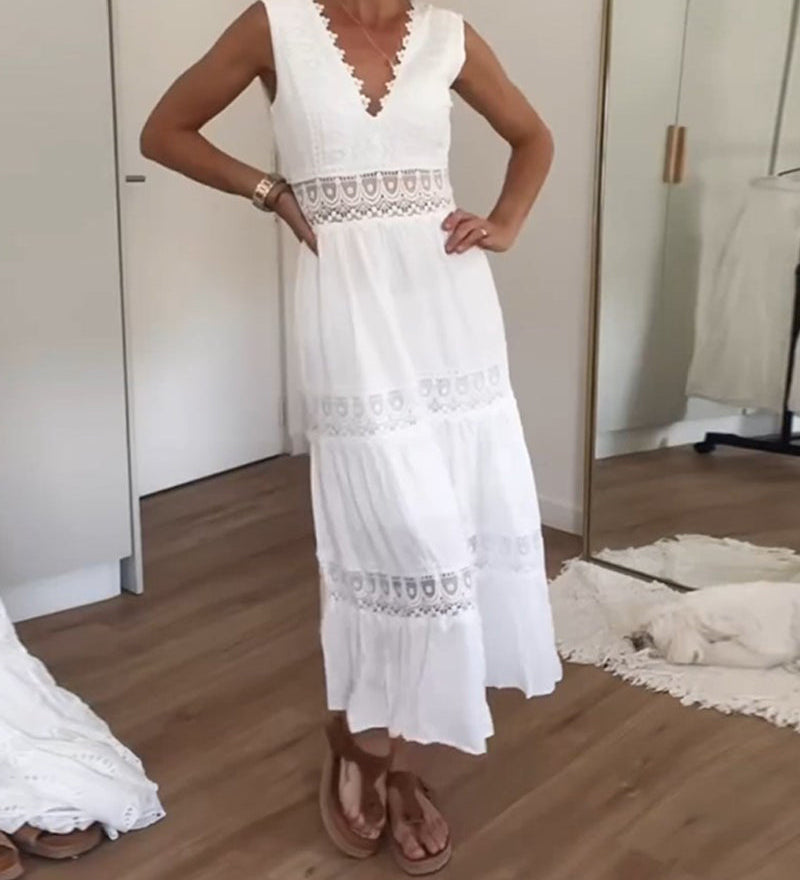 Petra – Elegantan čipkasti midi haljina s V-izrezom