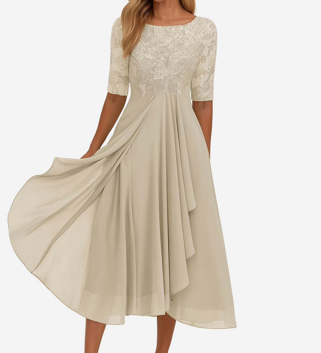Nika – Elegantan midi haljina od čipke s 3/4 rukavima