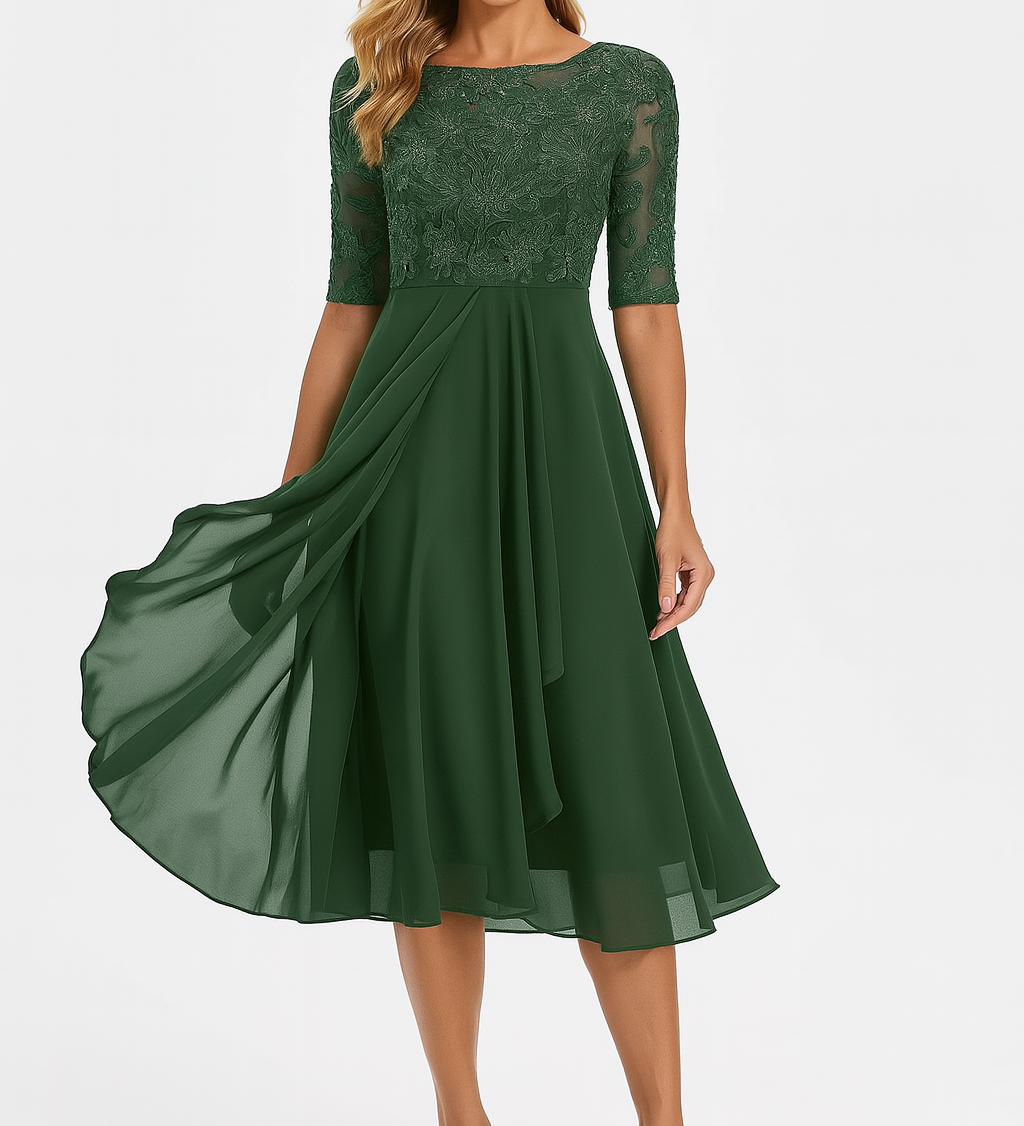 Nika – Elegantan midi haljina od čipke s 3/4 rukavima