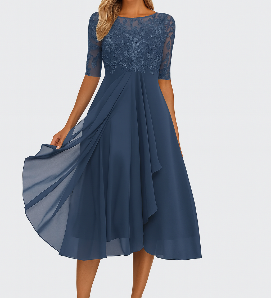 Nika – Elegantan midi haljina od čipke s 3/4 rukavima