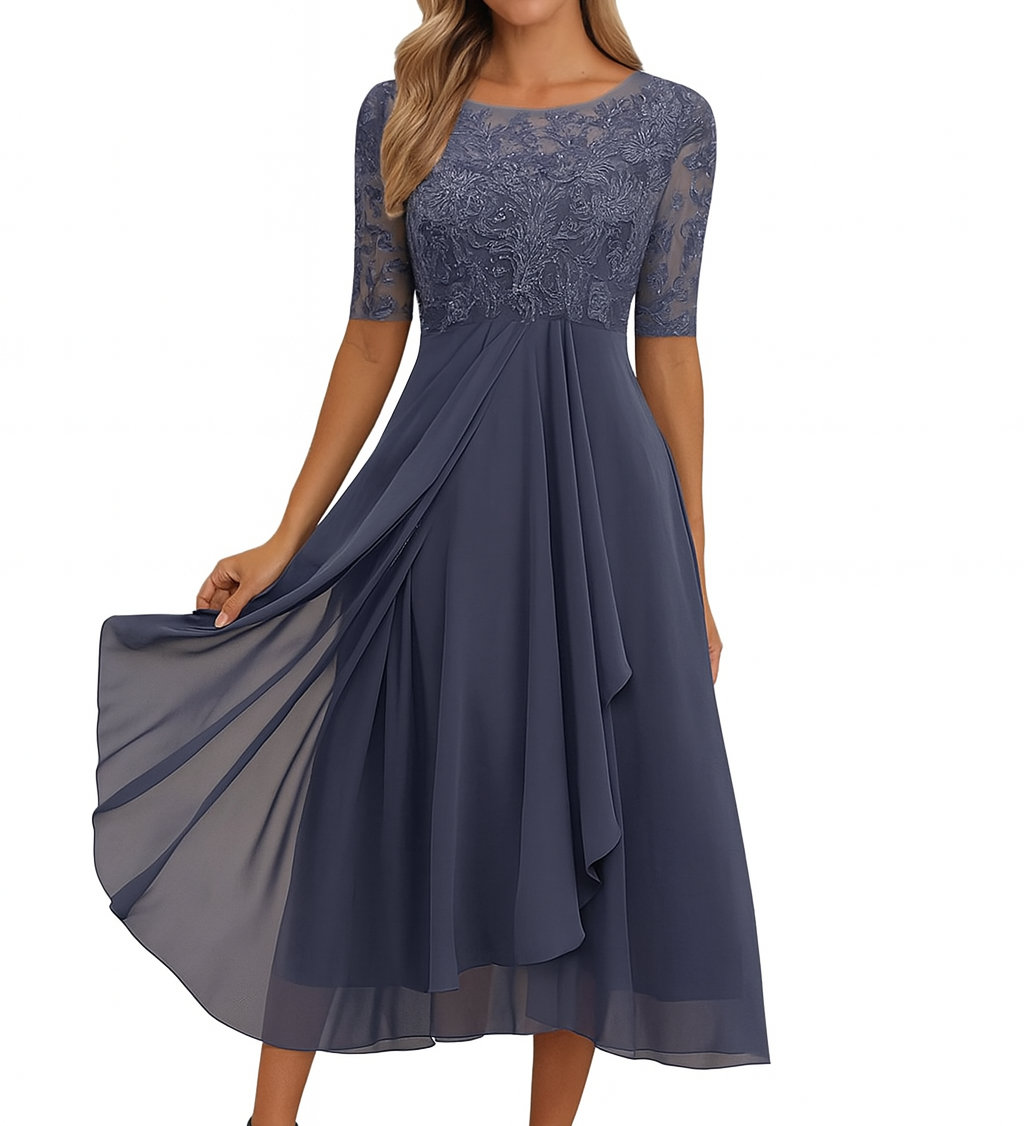 Nika – Elegantan midi haljina od čipke s 3/4 rukavima
