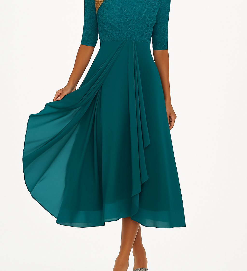 Nika – Elegantan midi haljina od čipke s 3/4 rukavima