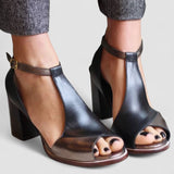 Simona – Elegantne crne sandale s visokom potpeticom u patchworku