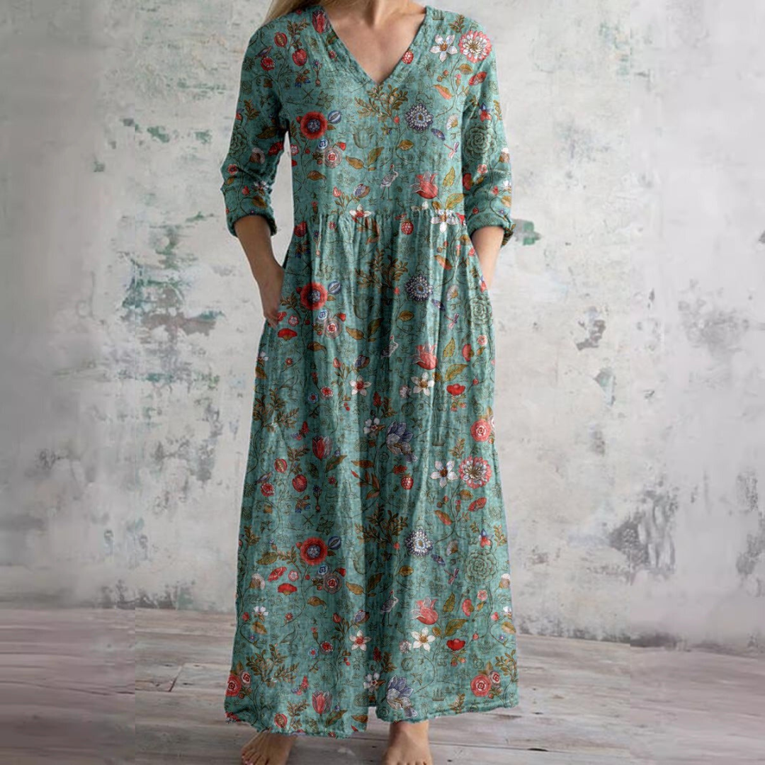 Maja – Elegantan Midi Haljina od Svile s Čipkastim Detaljima