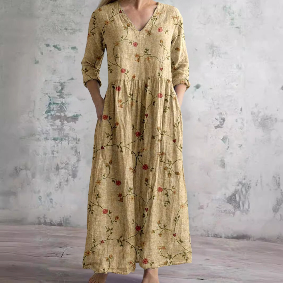 Maja – Elegantan Midi Haljina od Svile s Čipkastim Detaljima