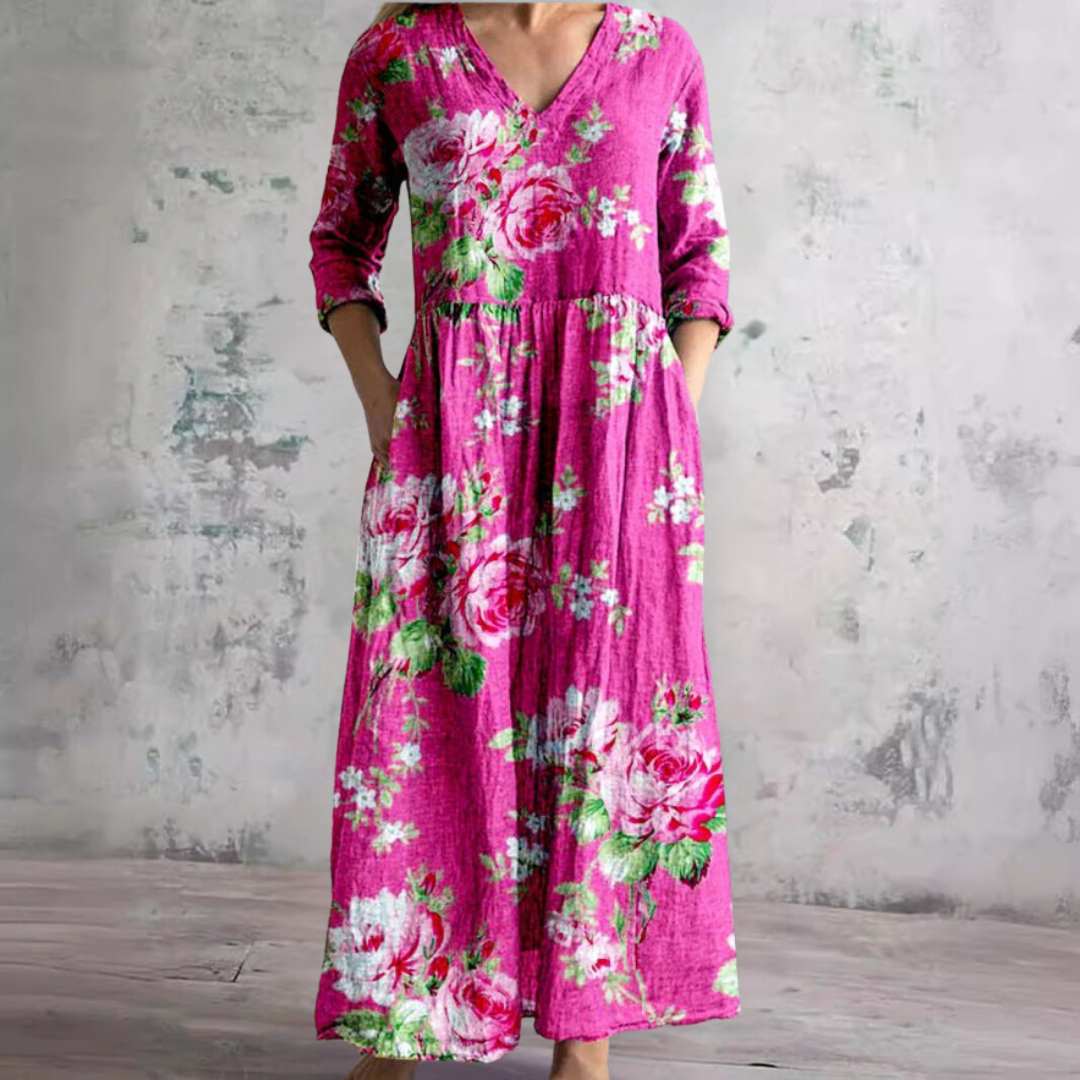 Maja – Elegantan Midi Haljina od Svile s Čipkastim Detaljima