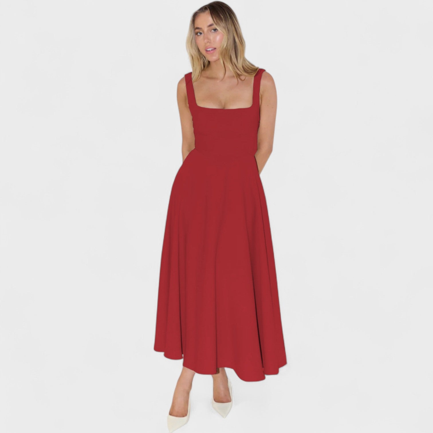 Nika – Elegantna midi haljina s kvadratnim izrezom