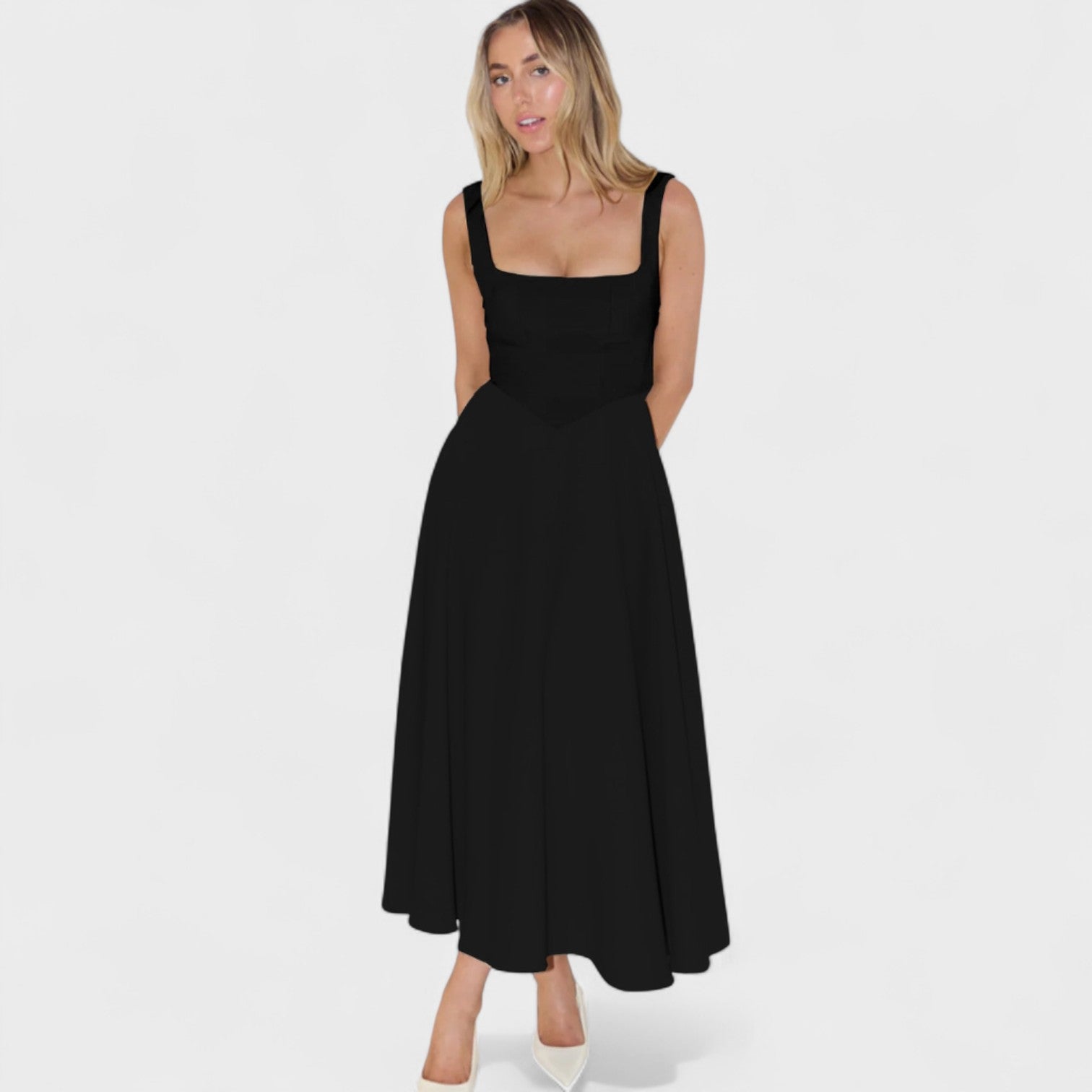 Nika – Elegantna midi haljina s kvadratnim izrezom