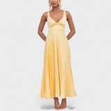 Maja – Elegantan maxi haljina od svile u žutoj s plisiranim detaljima