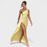 Katarina – Elegantan Asimetrični Satenski Midi Haljina