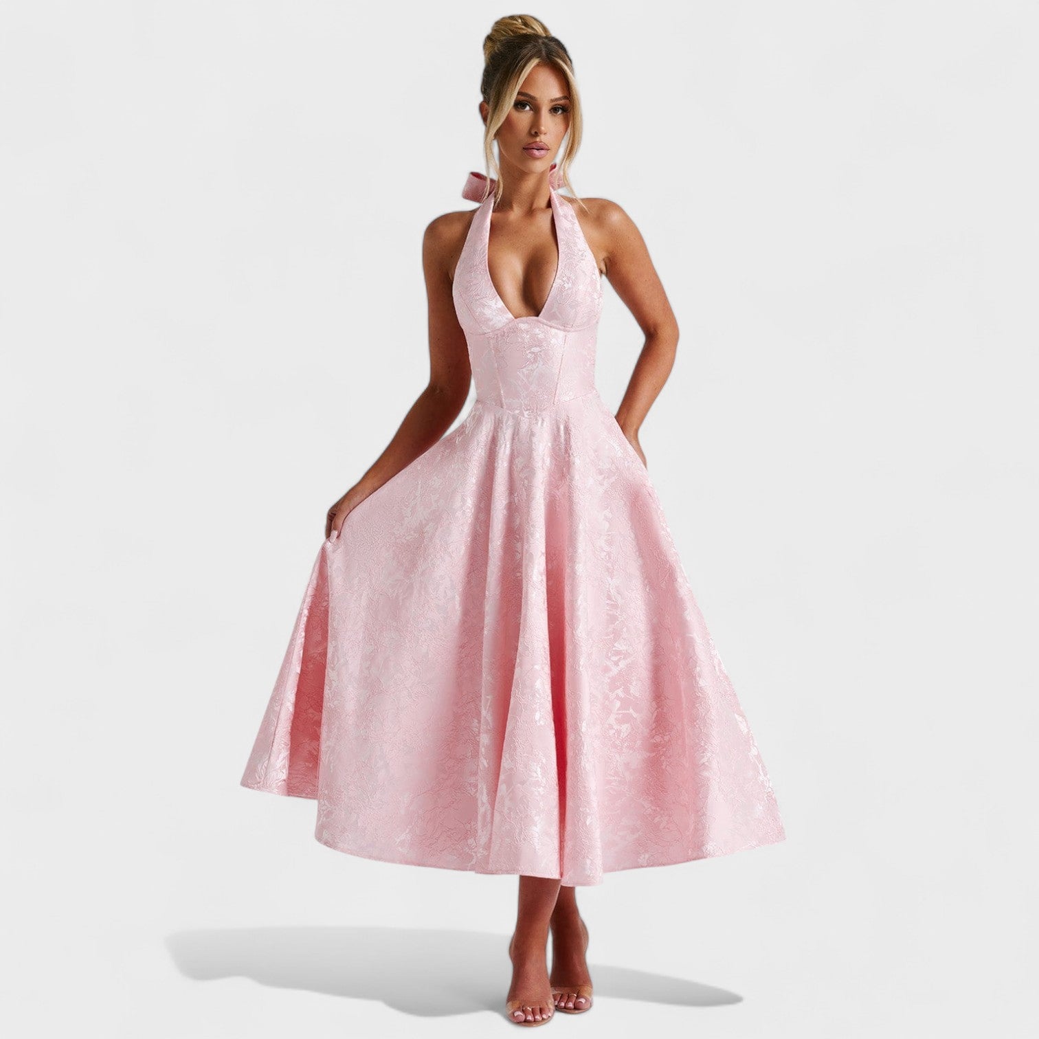 Katarina – Elegantan midi haljina s teksturom od svile
