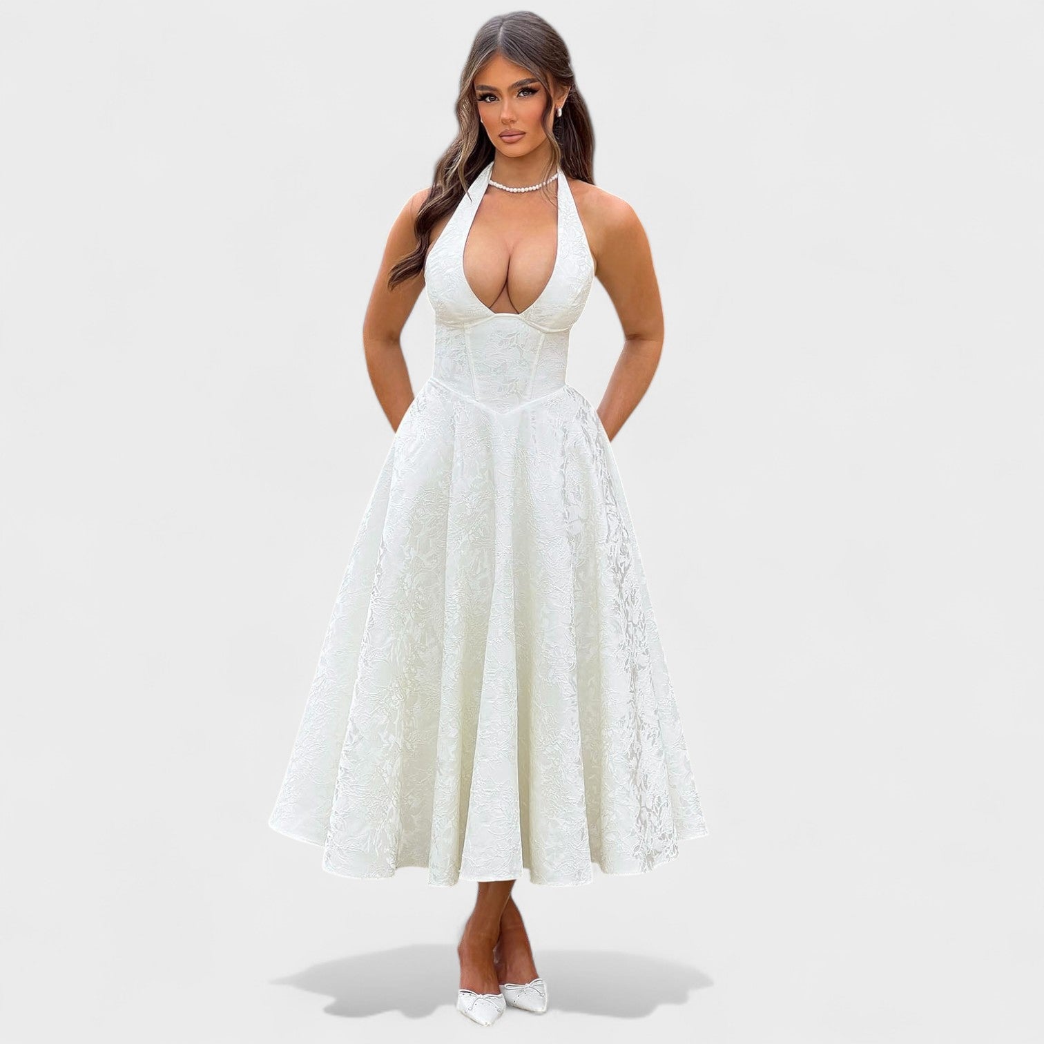 Nika – Elegantna midi haljina s teksturom od svile