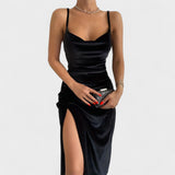 Katarina – Elegantan baršunasti midi haljina s prorezom