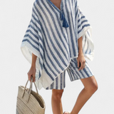 Darja – Elegantni Prugasti Set Bluze i Šortseva