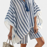 Darja – Elegantni Prugasti Set Bluze i Šortseva