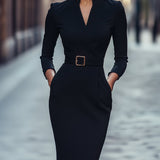Petra – Elegantan Strukiran Crni Haljina od Svile