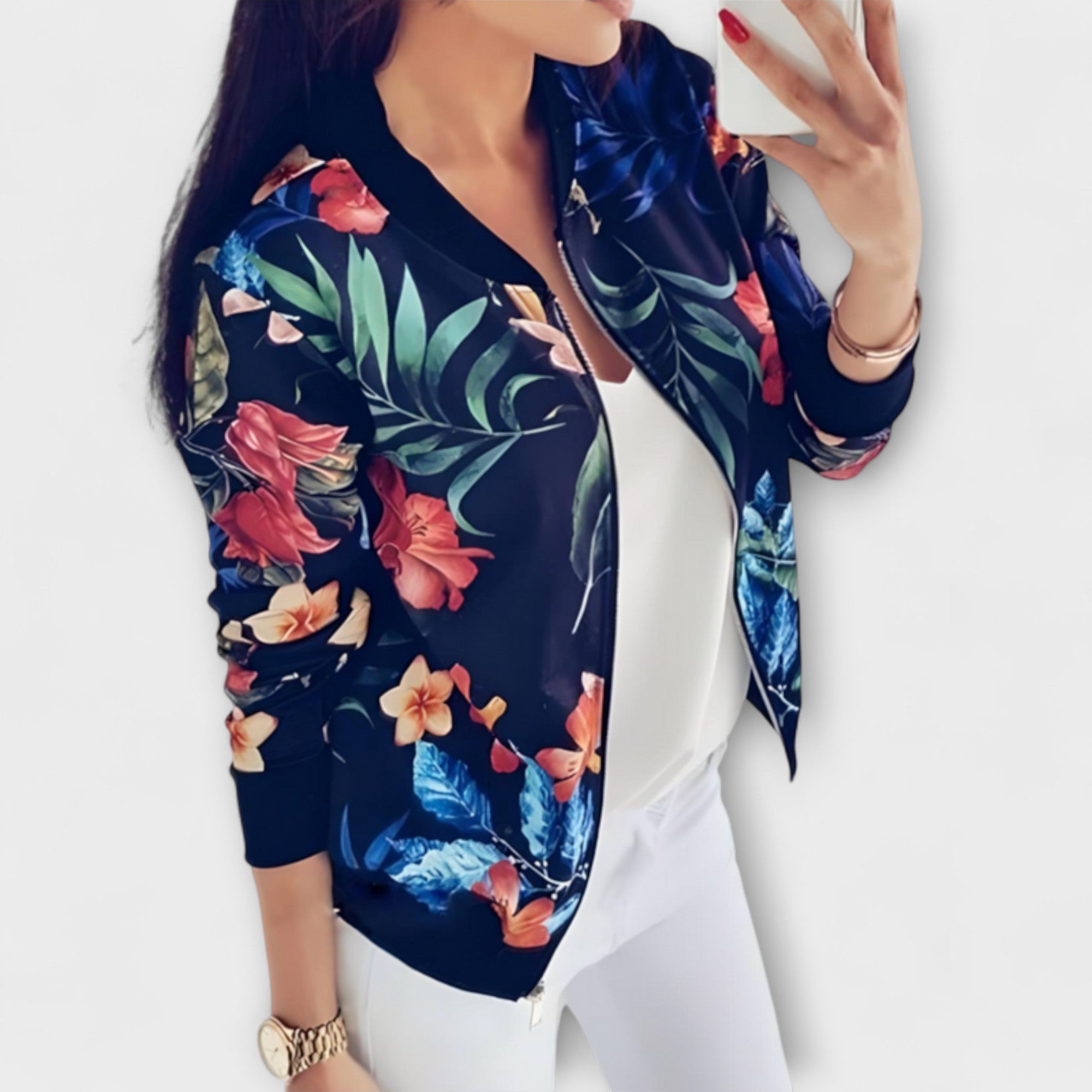 Jana – Elegantna bomber jakna s cvjetnim uzorkom