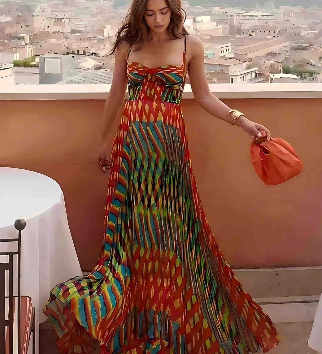 Maja – Elegantna maxi haljina s apstraktnim uzorkom